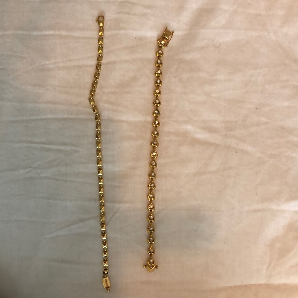 Gold plated tennis bracelets.